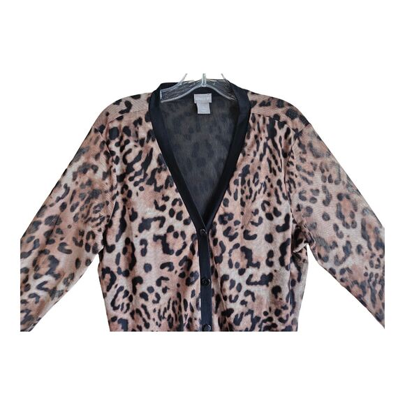 CHICO'S 2 Women's 12 Mesh Cardigan Animal Print V-Neck Button Up Lightweight 38" - Picture 2 of 7